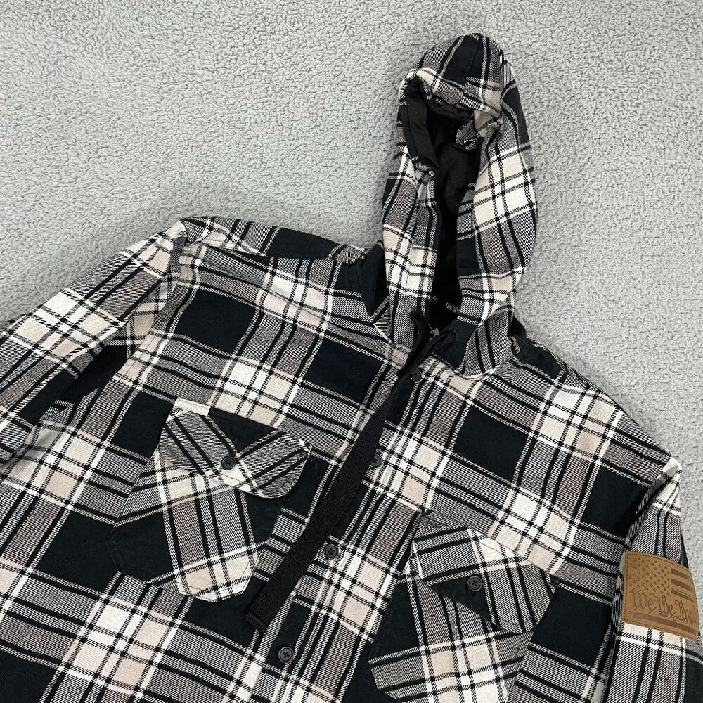 Howitzer‎ Armory Flannel Men L Black White We The People Hooded Shirt
